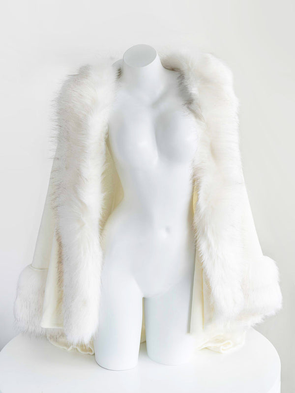 Eco-friendly fur cape coat with large fur collar z053