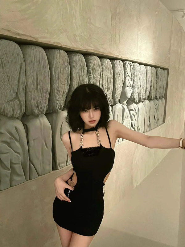 Chain Black Suspender Dress YV50058