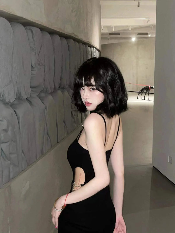 Chain Black Suspender Dress YV50058