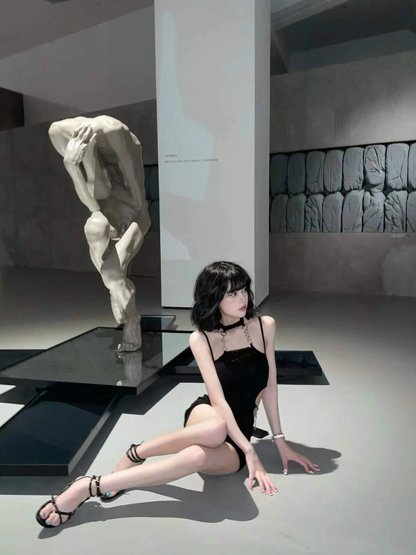 Chain Black Suspender Dress YV50058