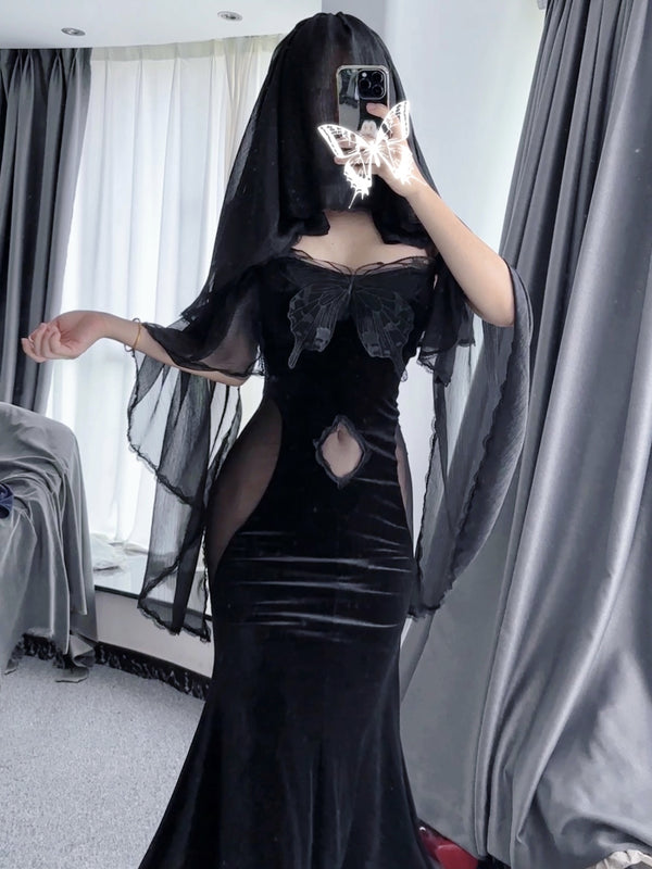 Halloween cross-dressing sexy black fishtail butterfly succubus suit z051