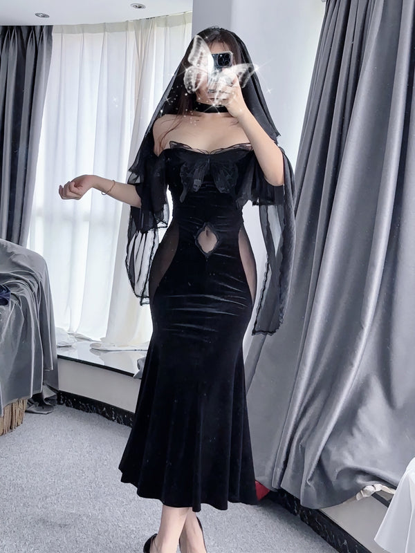 Halloween cross-dressing sexy black fishtail butterfly succubus suit z051