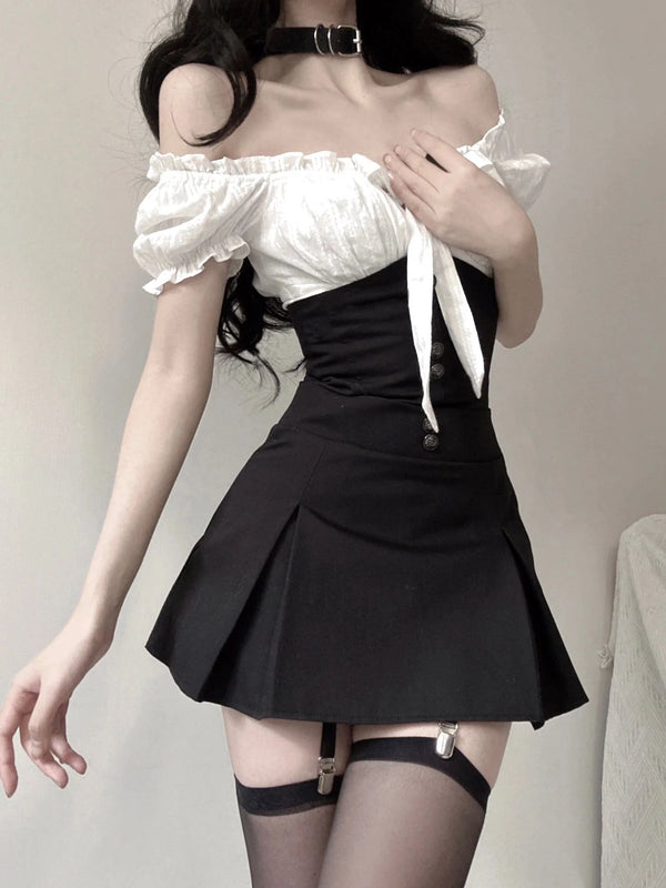 Puff sleeve suspender dress YV47377