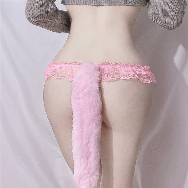 Lace Pearl Fox Tail Thong AN0040