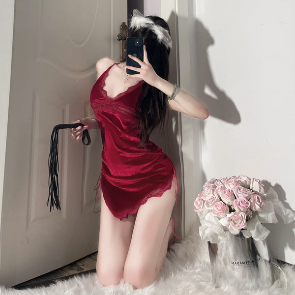 Lrregular velvet slit skirt AN0453