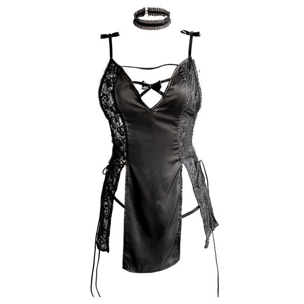 Strappy black silk dress AN0335