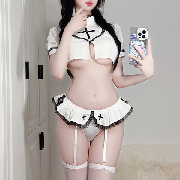Playful two-piece nurse uniform with ruffles   yc28040
