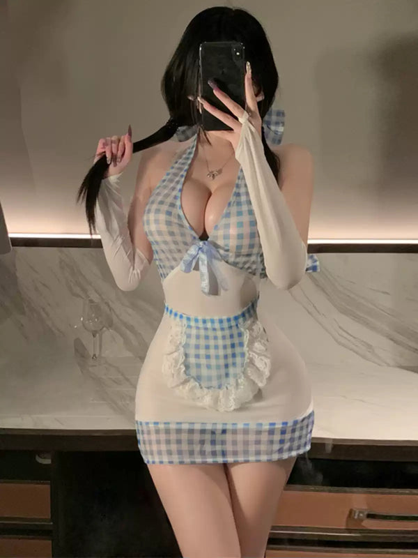 Blue plaid  dress  AN034