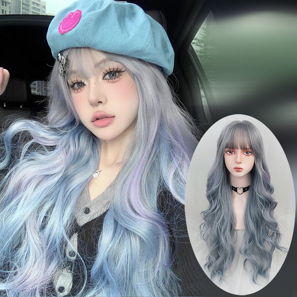Gray and purple highlighted curly hair AN0459