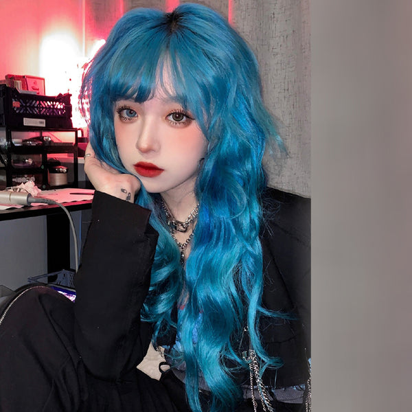 lolita blue and green curly wig YC24150