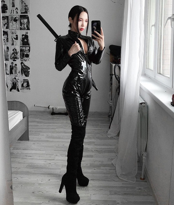 Sexy leather skinny cosplay costume yc22704