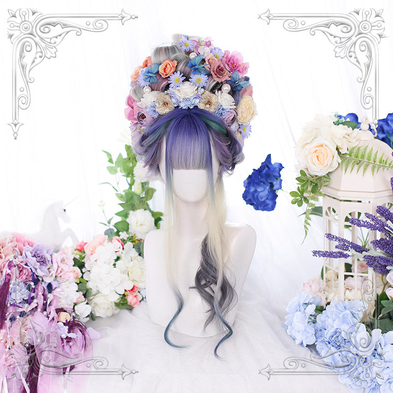 lolita cyan blue gradient wig YV43010
