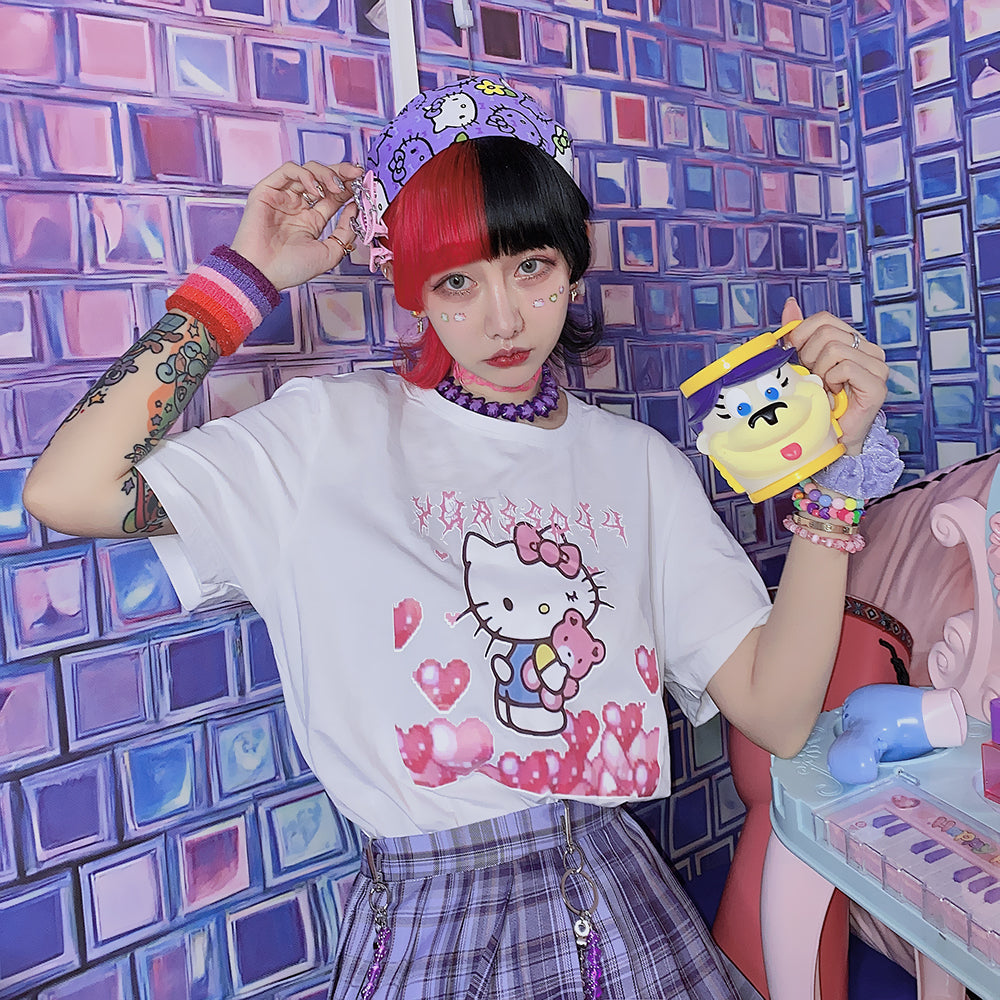Harajuku Kitty Summer Print T-shirt yc23434 – anibiu
