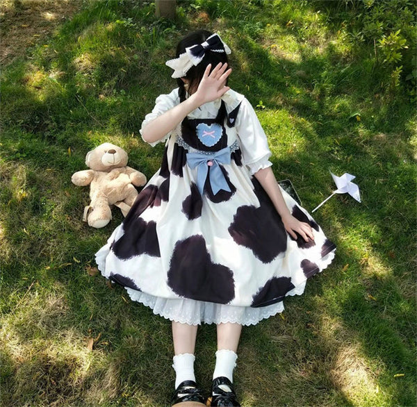 Lolita Cow Bow Skirt + Doll Collar Shirt yc50150