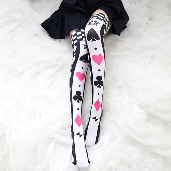 Lolita playing card printed knee socks (one pair)  YC21527