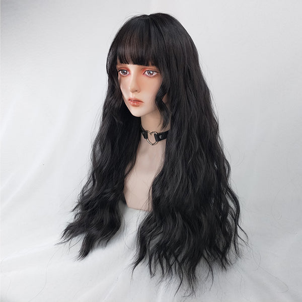 Natural black curly wig YC23714