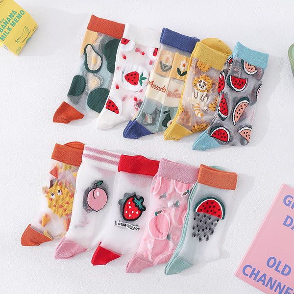 Cute fruit transparent long socks (3 pairs) yc23730