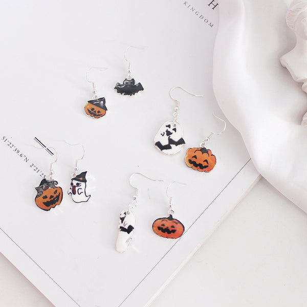 925 Silver Halloween Funny Pumpkin Earrings YC22052