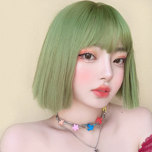 Lolita yellow/green/pink straight short hair wig yc22716