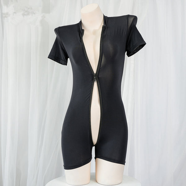 Full zip semi-sheer swimsuit AN0259