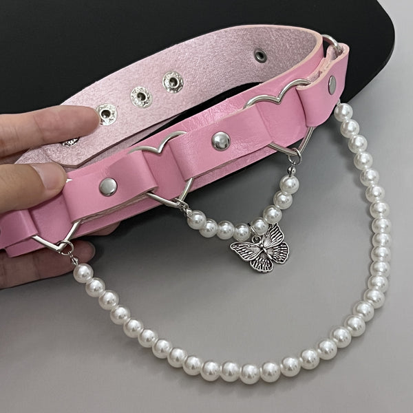 PUNK STUD BUTTERFLY PEARL CHOKER YV47396