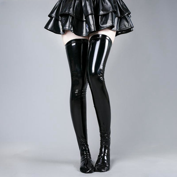 Anime Patent Leather Glossy Over-the-Knee Socks ab0009