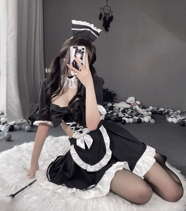 Japanese anime lace bow suit maid uniform Z034