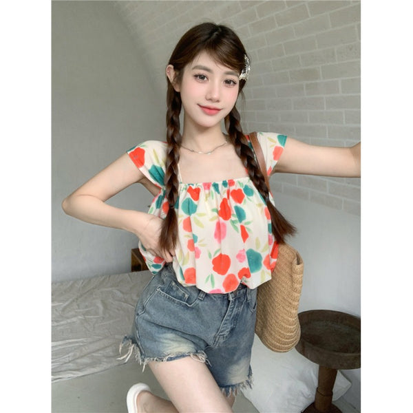 SWEET FLORAL CROPPED TANK TOP yc50309