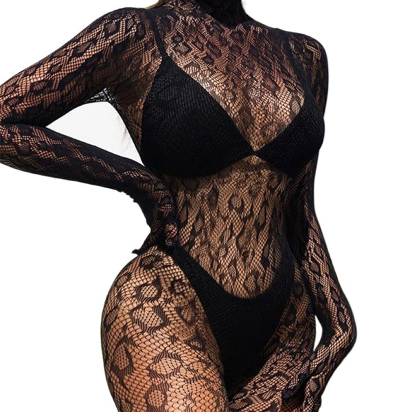 Mesh leopard print one-piece fishnet hollow socks Z030