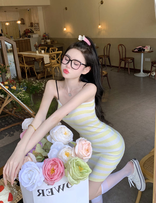 HEART STRIPE SLIM DRESS yc50310