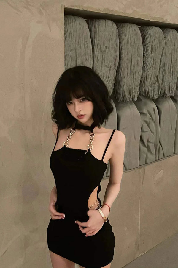 Chain Black Suspender Dress YV50058