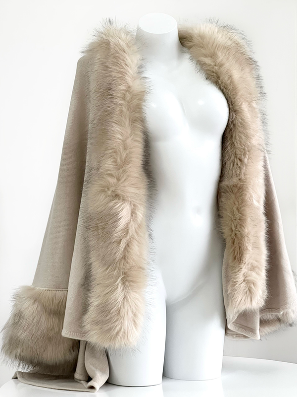 Eco-friendly fur cape coat with large fur collar z053