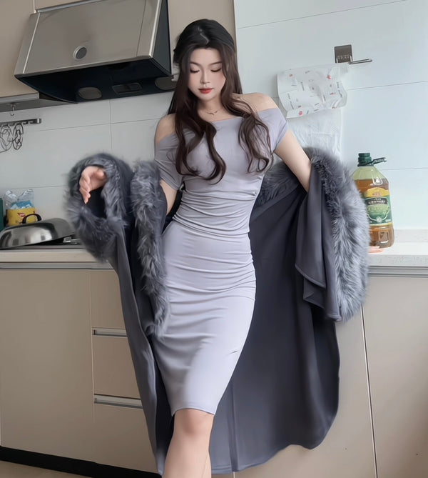 Eco-friendly fur cape coat with large fur collar z053