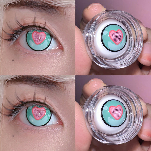 CUTE HEART GREEN CONTACT LENSES(TWO PIECES) KF83779