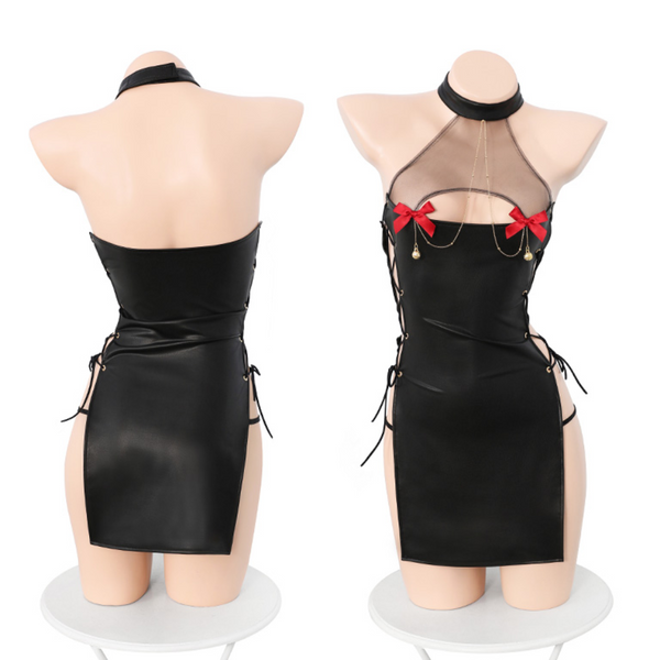 Dark patent leather strappy dress  AN0100