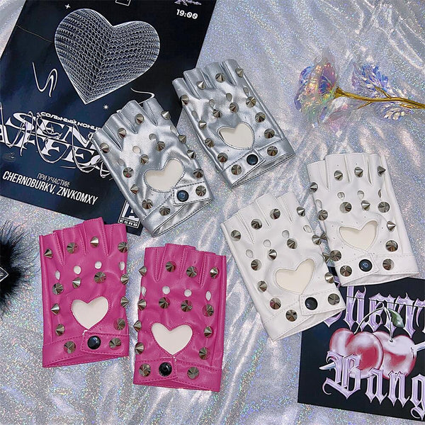 Punk heart hollow gloves yc25006