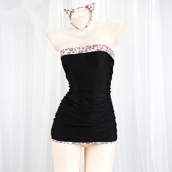 Leopard print smocked hip skirt AN0282
