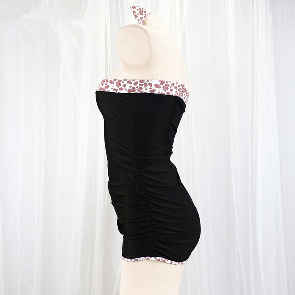 Leopard print smocked hip skirt AN0282