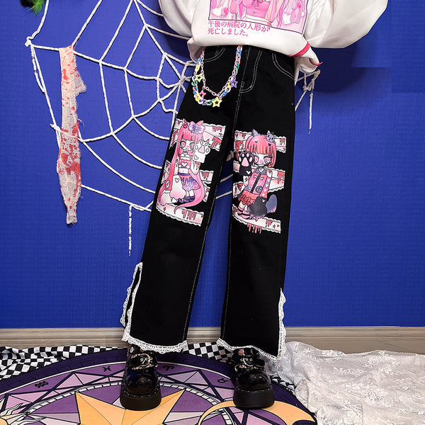 Lace Cartoon Harajuku Jeans  yc28106
