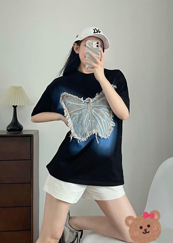 Butterfly embroidered short-sleeve T-shirt   yc50332