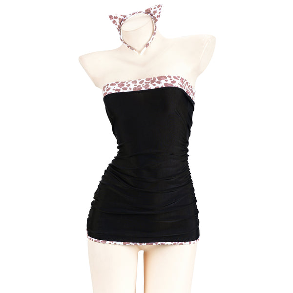 Leopard print smocked hip skirt AN0282