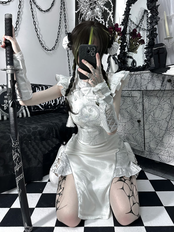 Chinese style dragon pattern embroidered cheongsam dress yc50425