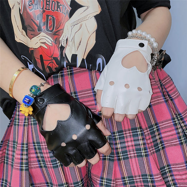 Punk heart hollow gloves yc25006