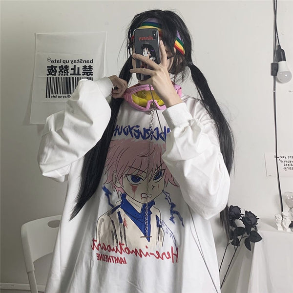 Harajuku anime print long sleeve T-shirt yc23511