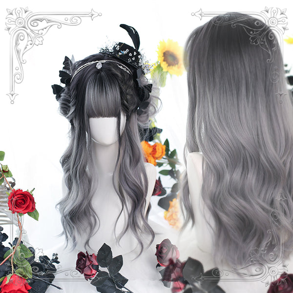 Japanese lolita black gray gradient wig yc23470