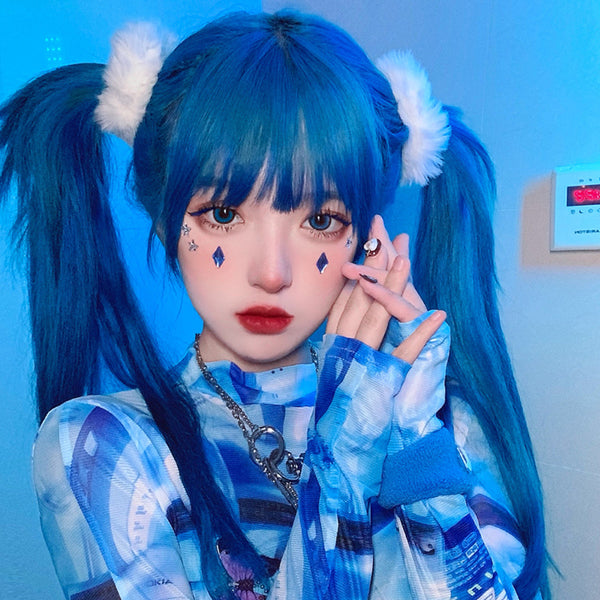 Harajuku Fashion Blue Straight Wig yc23579