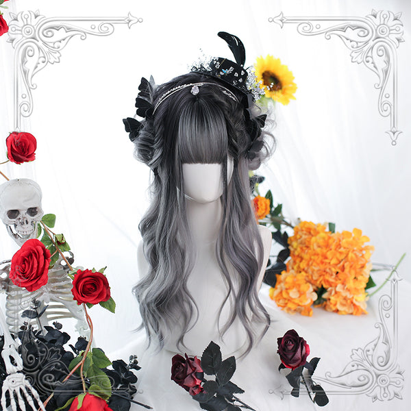 Japanese lolita black gray gradient wig yc23470