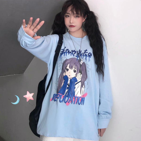 Harajuku cute girl print long sleeve t-shirt yc23526