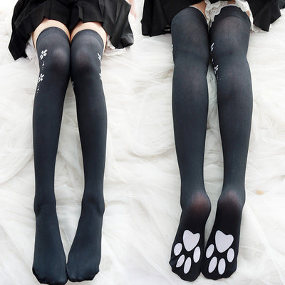 lolita cat paw print black socks yc23209