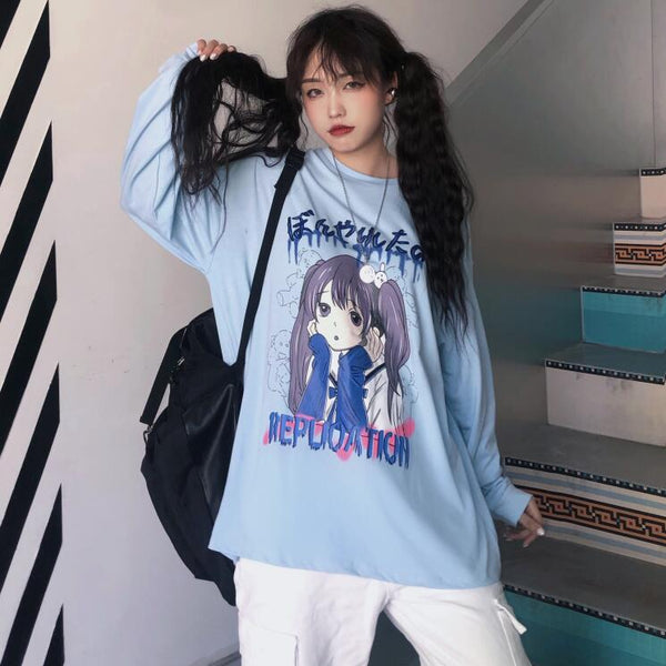 Harajuku cute girl print long sleeve t-shirt yc23526